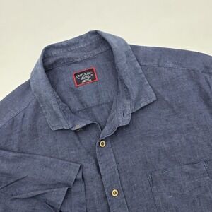 UNTUCKit Shirt Men XL WF 100% Linen Blue Short Sleeve Button Up Cameron‎